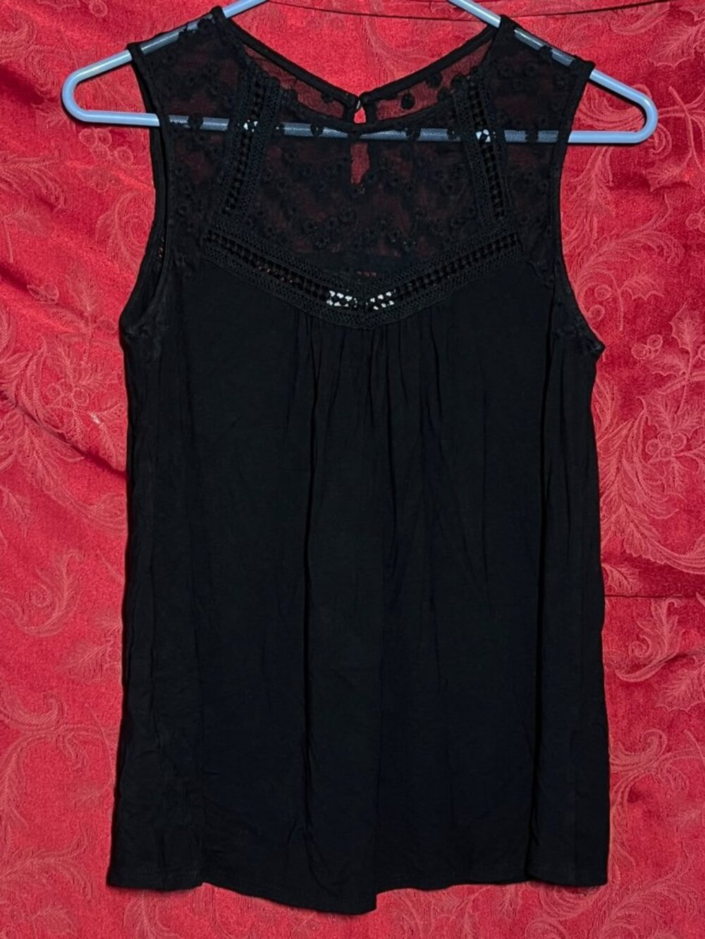 Loveappella Black Lace Trim Sleeveless Blouse Top Size XS